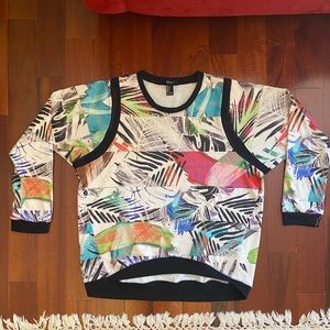 Bright fun pattern sweater with mesh detail